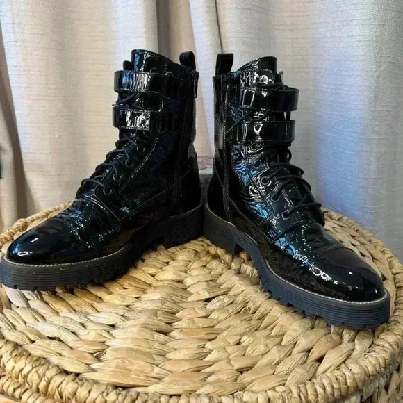 Shellys London Tyra Combat, Moto Boots Patent Leather Black Size 38 - Picture 7 of 10